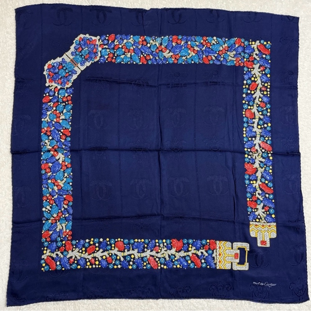Cartier Blue and Multicolor Silk Scarf